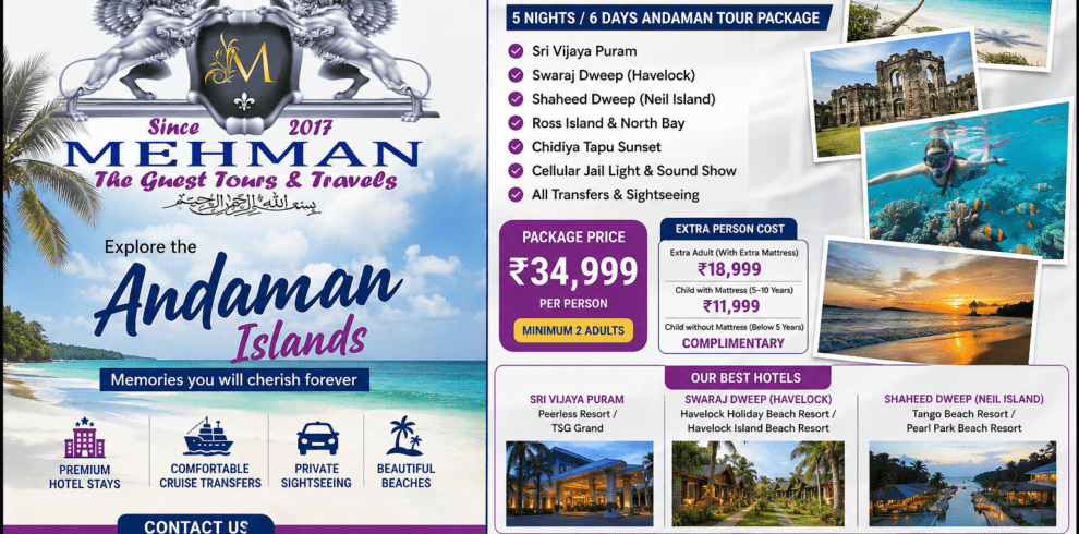 5 Nights 6 Days Andaman Tour Itinerary