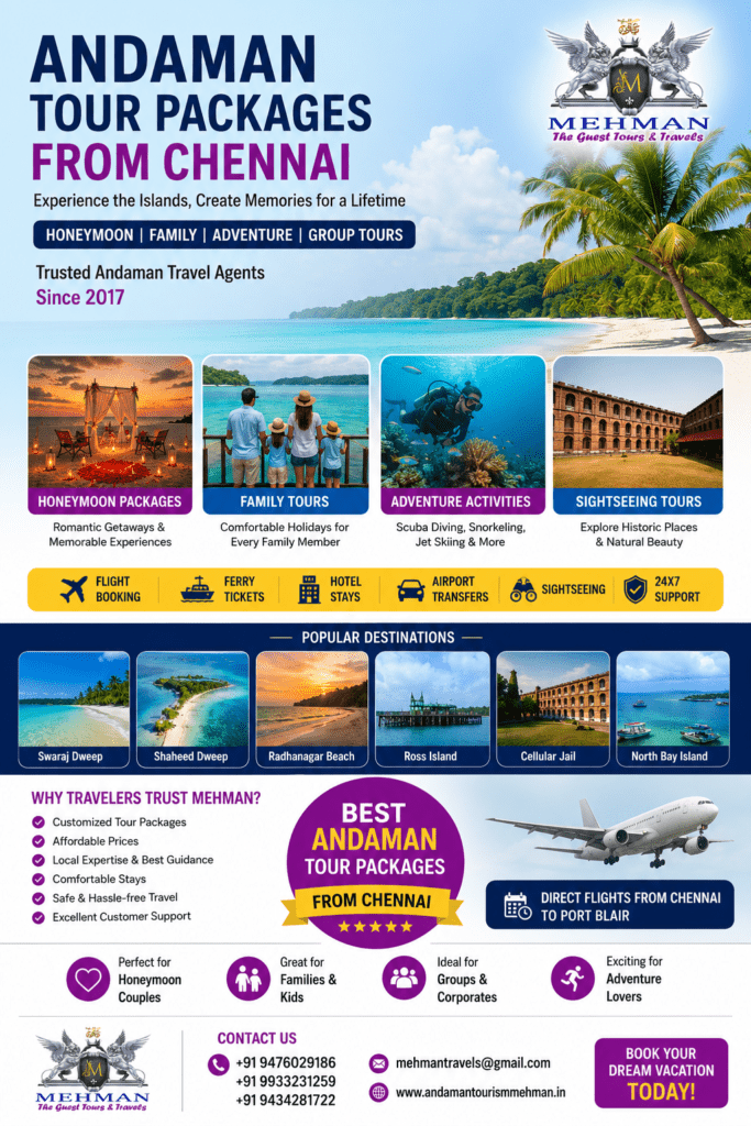Andaman tour packages from Chennai by Mehman The Guest Tours and Travels
