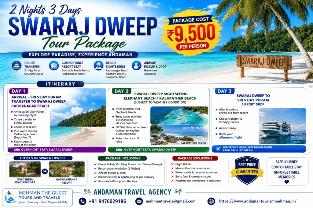 2 Nights 3 Days Swaraj Dweep Tour Package. 2 Nights 3 Days Swaraj Dweep Tour Package
