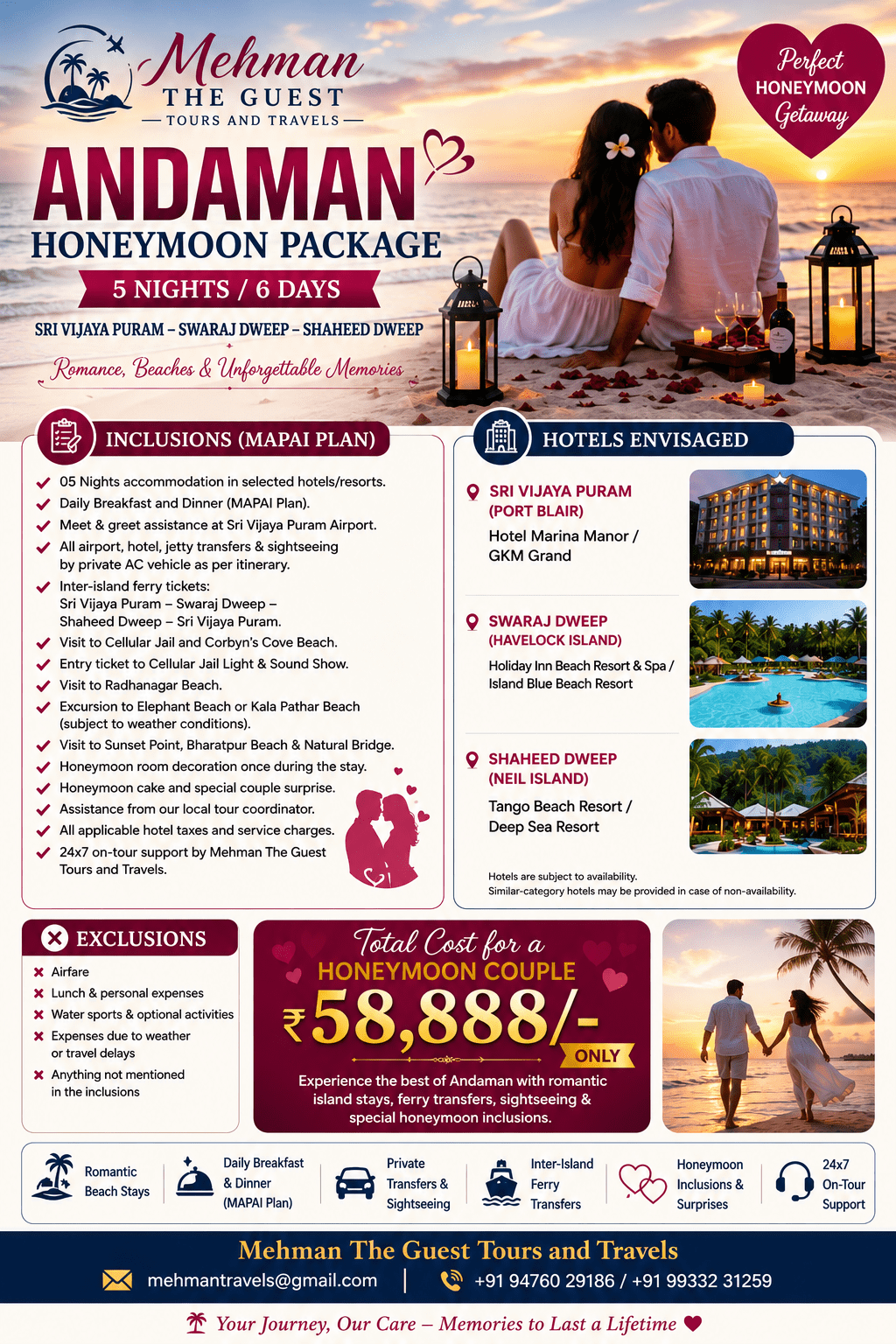 Andaman Honeymoon Package 5 Nights 6 Days